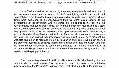 Reflection Paper Rizal Reaction Paper Ang Buhay Ng Isang Bayani Ang