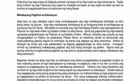 Lisyang Edukasyon - Summary - LISYANG EDUKASYON NG PILIPINO Ni Renato