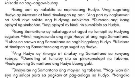 basahin ang kwentong "Ang Mabuting Samaritano" at gawan ito ng buod