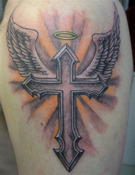 Controversial Angel Cross Tattoos Designs Ideas