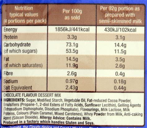 angel delight nutritional information