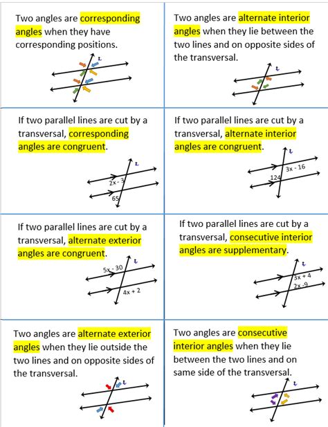 angle relationships formed by two parallel lines and a transversal
