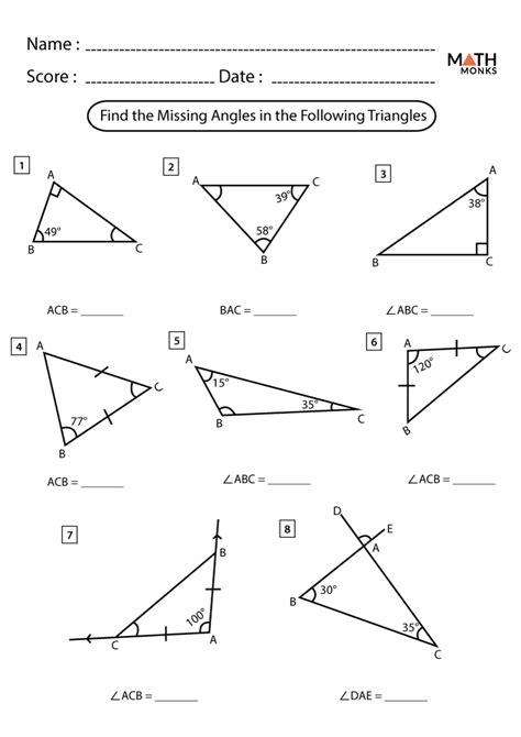 angles in a triangle worksheet