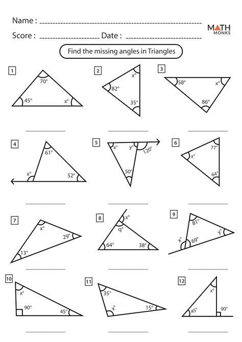 angles in a triangle worksheet grade 6