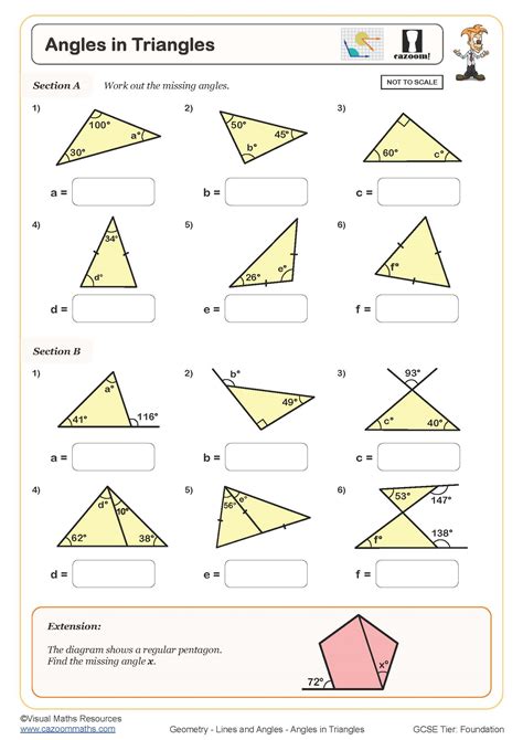 angles in a triangle worksheet year 7