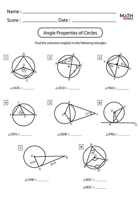 angles in circles practice worksheet