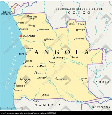 Angola Map Detailed Map Angola And Capital City Luanda Vector Image