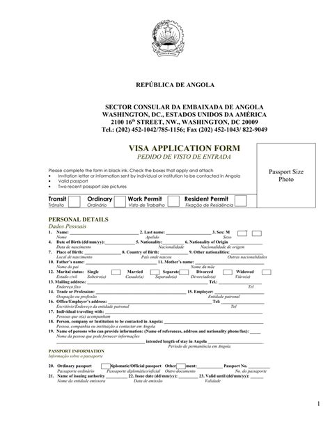 angola embassy visa application form