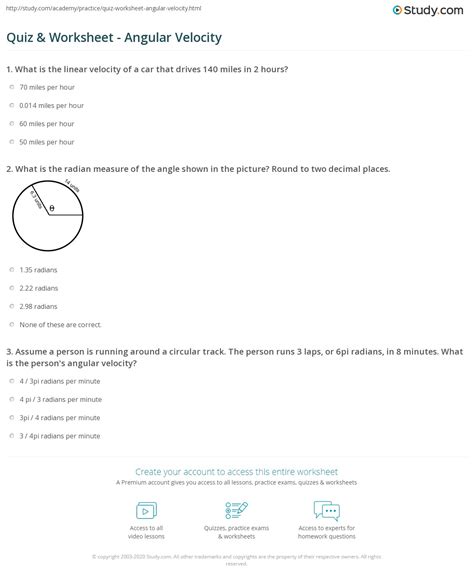 angular and linear velocity worksheet