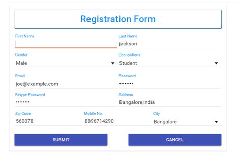 angular material registration form template