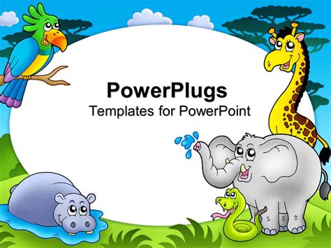 PowerPoint Template five tiles showing different animals in a forest