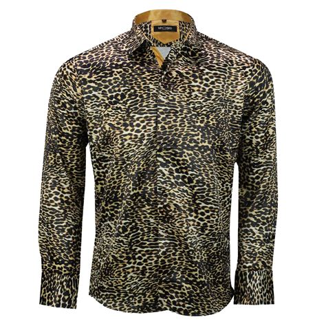 Mens Italian Designer Style Smart Casual Silk Feel Leopard Animal Print