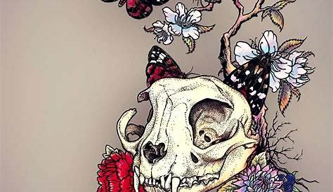 "Animal Skull with Flowers. Watercolor Illustration." Stockfotos und