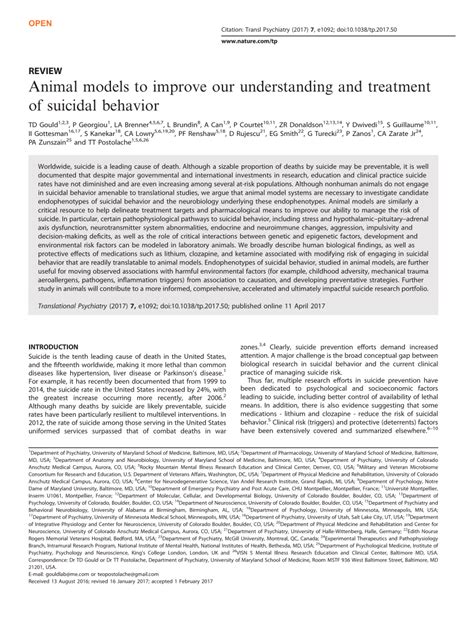 Animal Model Suicidal Behavior