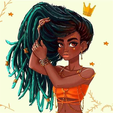 animated black girl with green hair