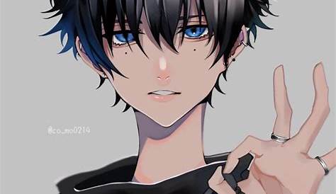 Anime boy// Blue eyes// Black hair//Cute | Black haired anime boy