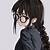 anime girl with glasses black and white