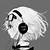 anime girl with headphones black and white