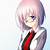anime girl with short pink hair and glasses