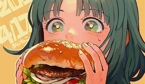 Wallpaper anime girls, Hashimoto Kokai, anime girls eating, food