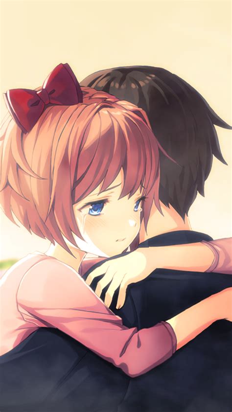 anime couple hug