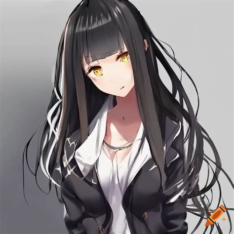 anime girl black hair yellow eyes