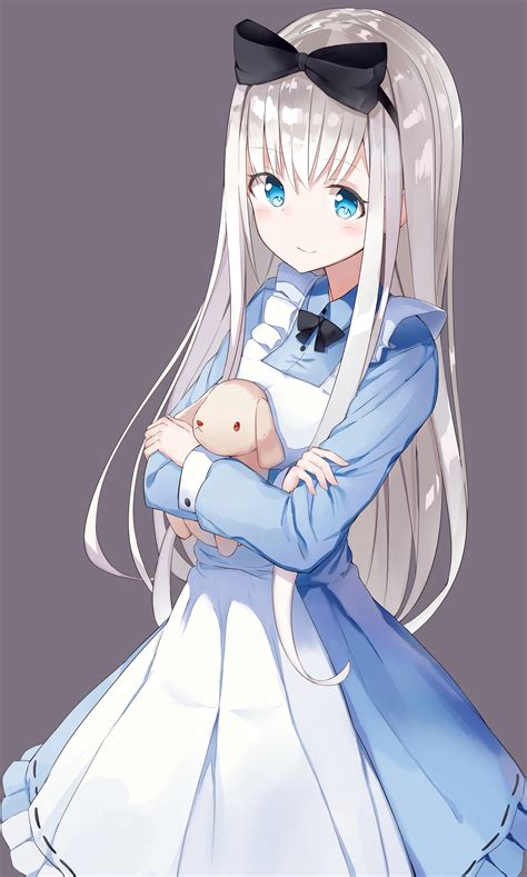 anime girl with grey hair and blue eyes