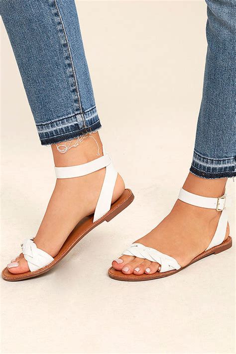 ankle strap white flat sandals