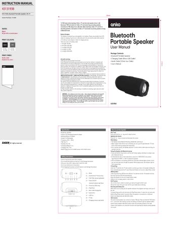 Anko Bluetooth Portable Speaker Manual