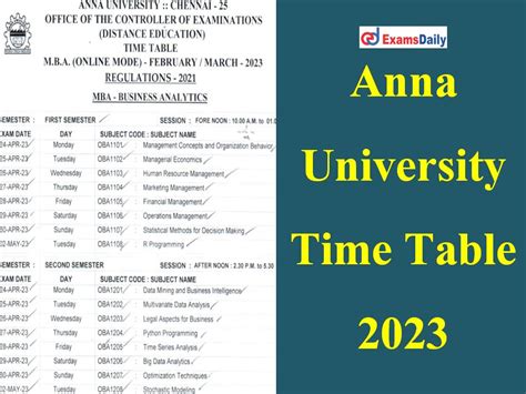 anna university 2nd semester time table 2022