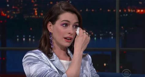 anne hathaway tears up why