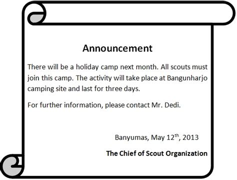 Announcements Example Sentence