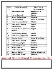 annual day program list in school