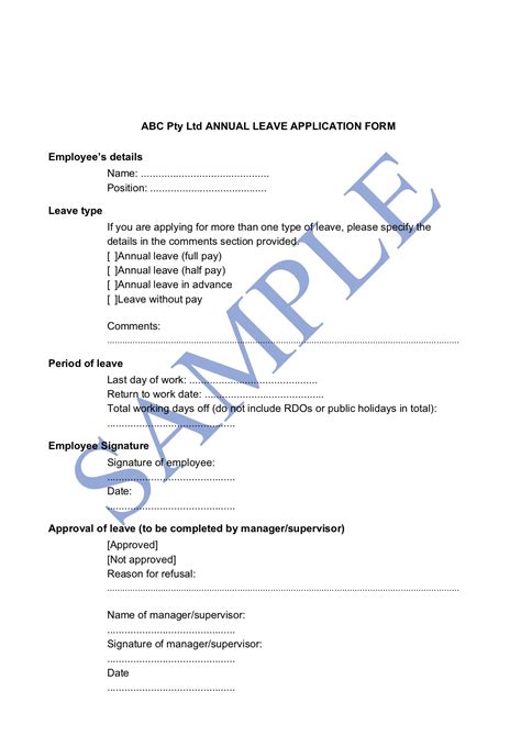 annual leave application form template