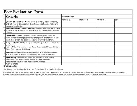 annual peer performance evaluation form template