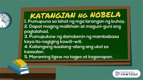 ano ang mga katangian ng nobela