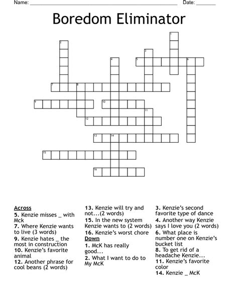another word for boredom crossword