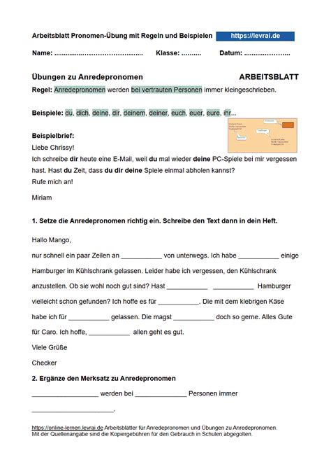 Höflichkeitsform Personalpronomen, Briefe schreiben, Daf