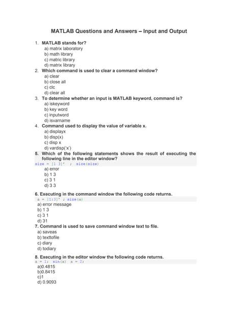 Answers For Matlab