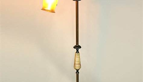 Antique French Art Deco Twisted Cast Iron Floor Lamp w Bronze Finish