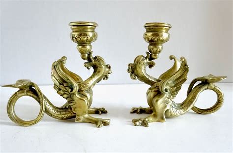 Antique Brass Dragon Candlesticks