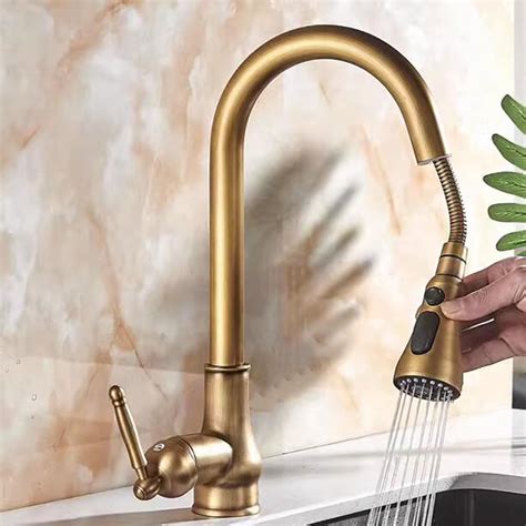 Antique Brass Kitchen Pull Out Tap