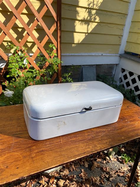 antique enamel bread box