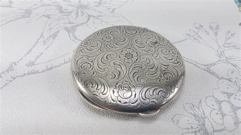 antique silver compact mirror with gems