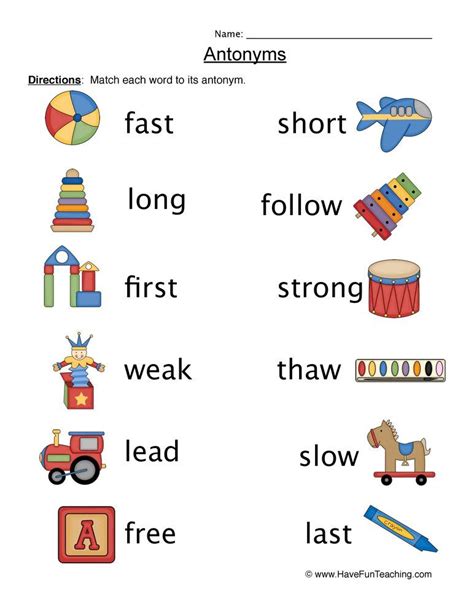 antonyms exercises for kids