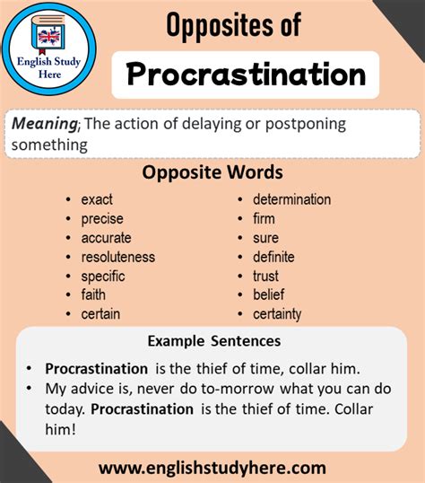 antonyms for procrastination