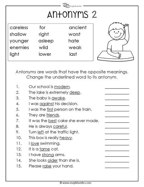 antonyms worksheet grade 8