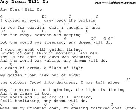 "ANY DREAM WILL DO" LYRICS by MICHAEL CRAWFORD I closed my eyes,...