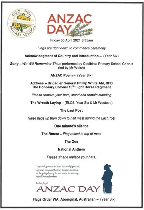 anzac day order of service ceremony