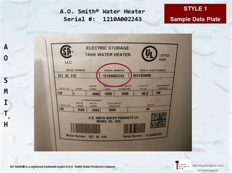 ao smith water heater age serial number